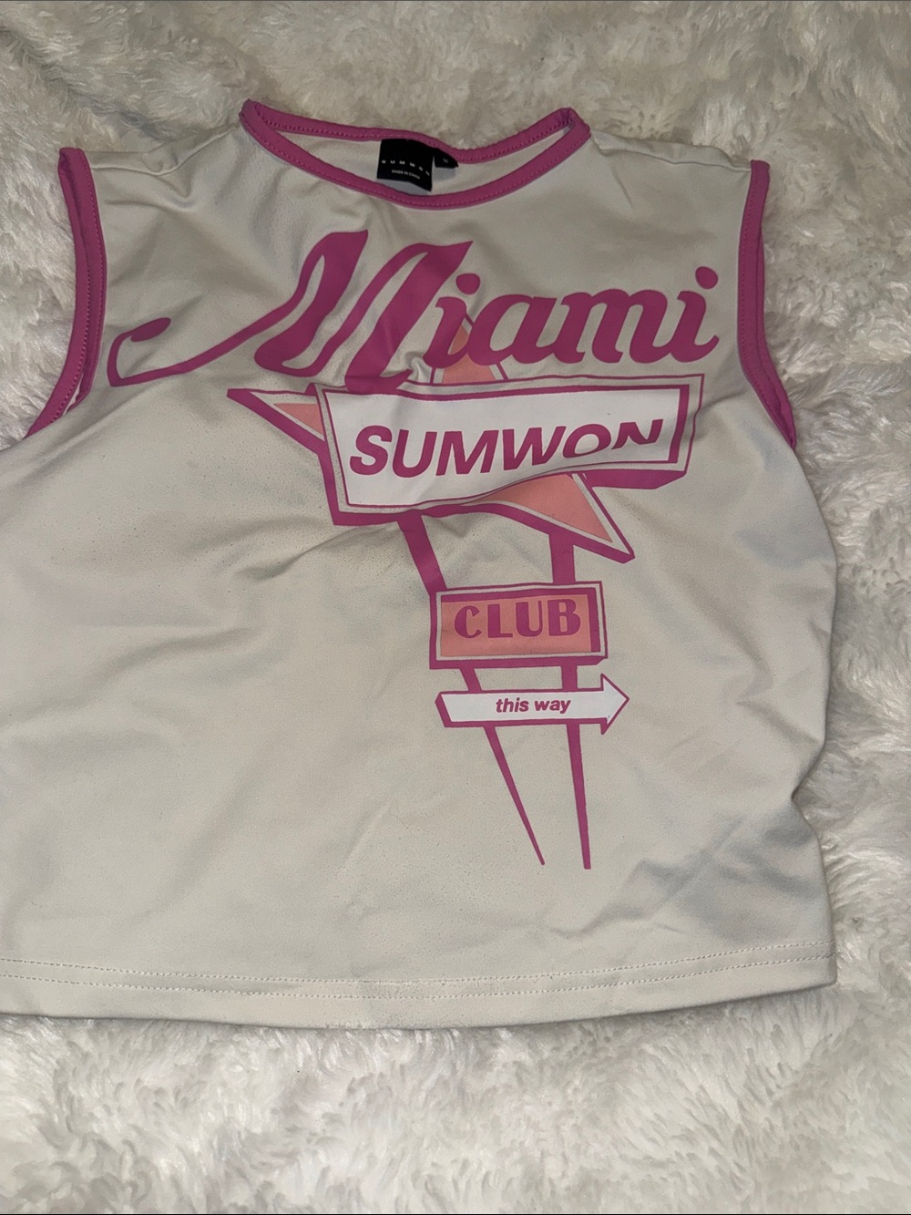 White & Pink Graphic Crop Tank Top - Miami Club Design